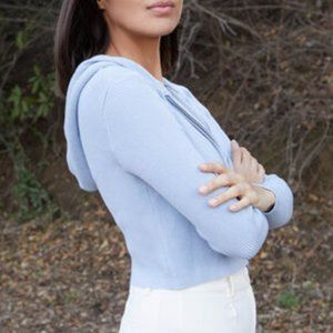 Adidas Light Blue Cropped Zip Up - With A Hood - Size M - Great Condition